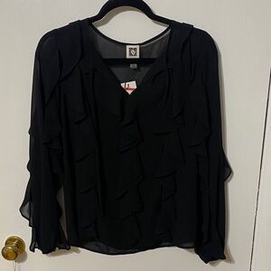 Anne Klein Elegant Black Ruffle Blouse